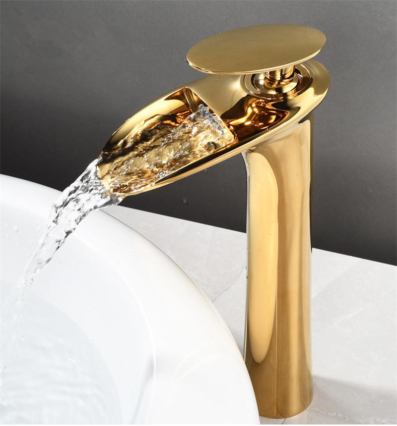 Tuqiu Bathroom Faucet Brass Gold White Bathroom Basin Faucet Cold Hot Waterfall Mixer Sink Tap Deck Mounted Black White Tap