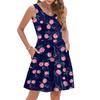 Women's Summer Fashion Casual V-neck Pleated Stitching Small Floral Print Sleeveless Vest Dress With Pockets