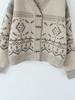 Women's Retro Color-Block Jacquard Knit Cardigan for Autumn/Winter