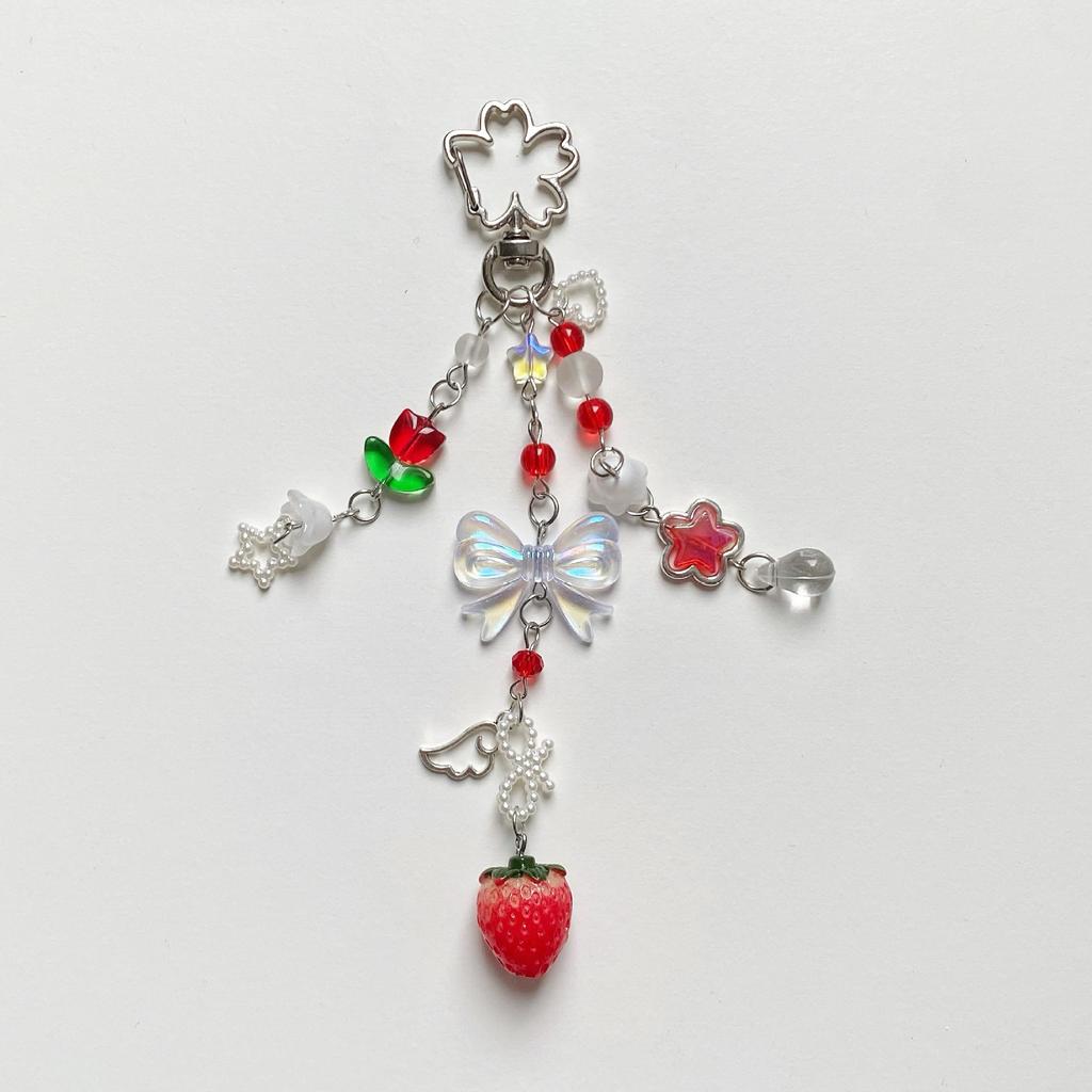 Y2k Fashion Flower Star Love Bow Strawberry Pendant Acrylic Keychain Student Women's Bag Backpack Pants Chain