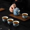 Old Pottery Mud Blue and White Ru Kiln Kung Fu Tea Set Household Teapot Teacup One Pot Two Cups Small Set High-end Gift Box
