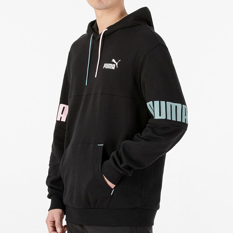 Puma Power Logo Print Sports Hoodie Men Tops Black 670937-51