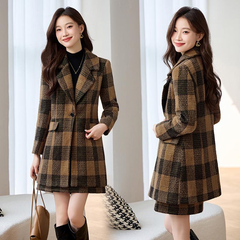 

Осенне-зимний костюмный воротник, пальто из смесового хлопка и комплект из юбки-полусолнца - XA8026 XXL125-135 jin кофейный