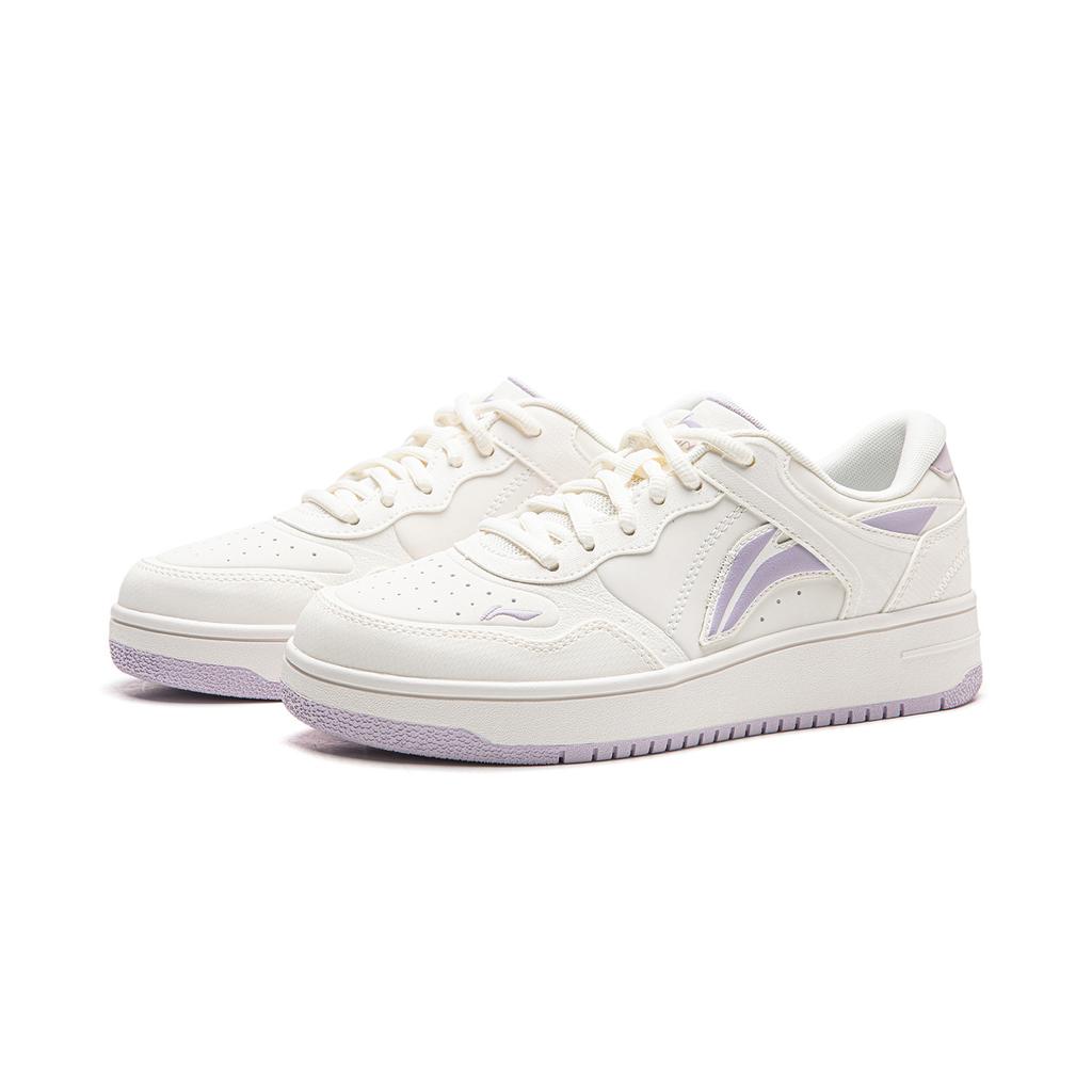 Li Ning Tianji Slip Resistant, Abrasion Resistant, Height Increasing Low Top Skateboard Shoes Women's White Purple AGCW066-4