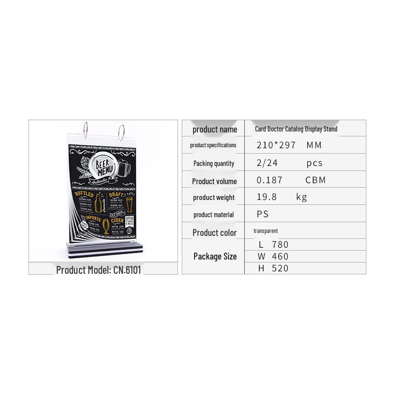 Card Doctor Acrylic Flip Page Table Sign: High-Definition Pull-Out Menu and Product Display for Wine & Drinks