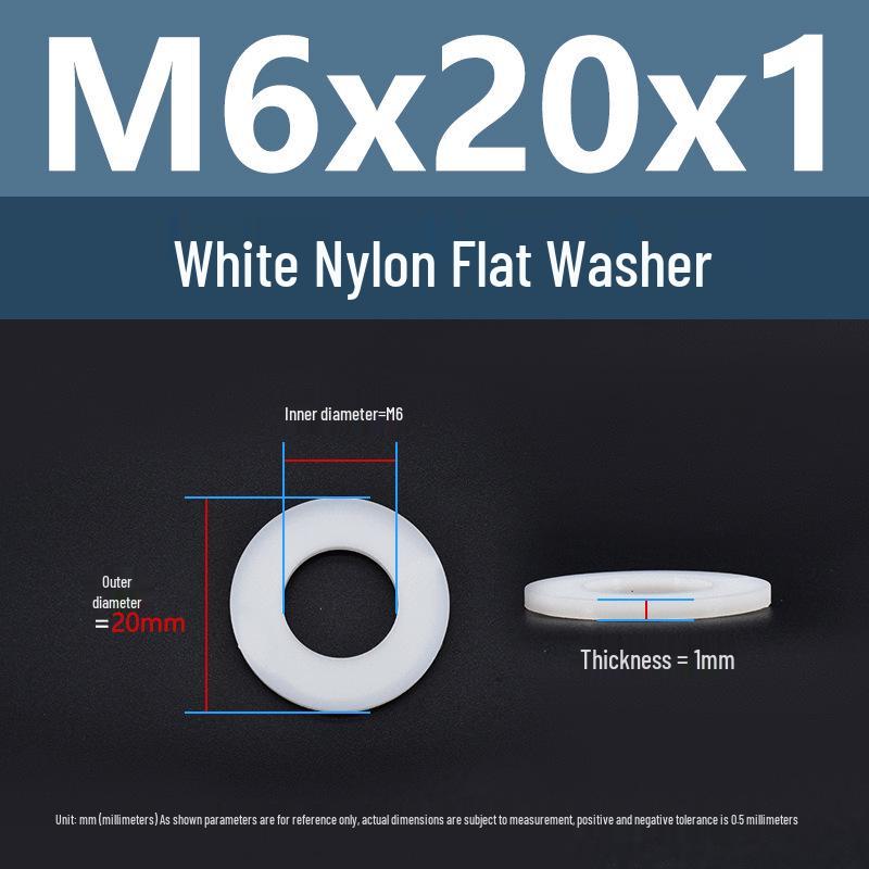 Yigu High-Temperature Wear-Resistant White Nylon Flat Washer, Sizes M2-M24