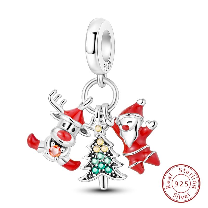 Original Copper Charms Beads Winter Snowflake Snowman Igloo Penguin Pendant Fit Bracelet Women Jewelry Gift