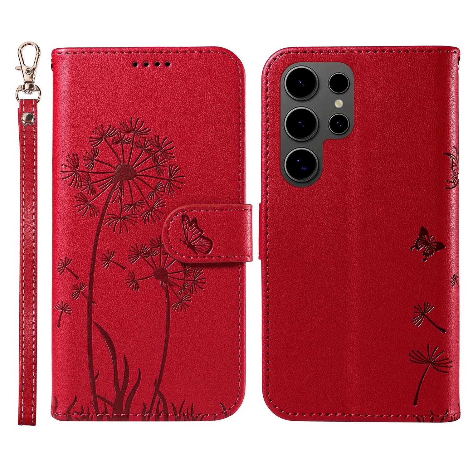 

For Samsung Galaxy S25 Ultra Leather Case Wallet Phone Cover Dandelion Imprint Red