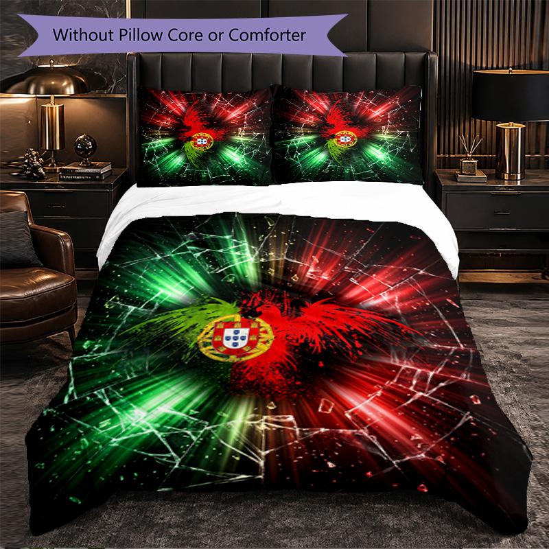 Portugal Football Pattern 3 Pieces Bedding Set Soft Microfiber Duvet Cover with Pillow Cases for Bedroom