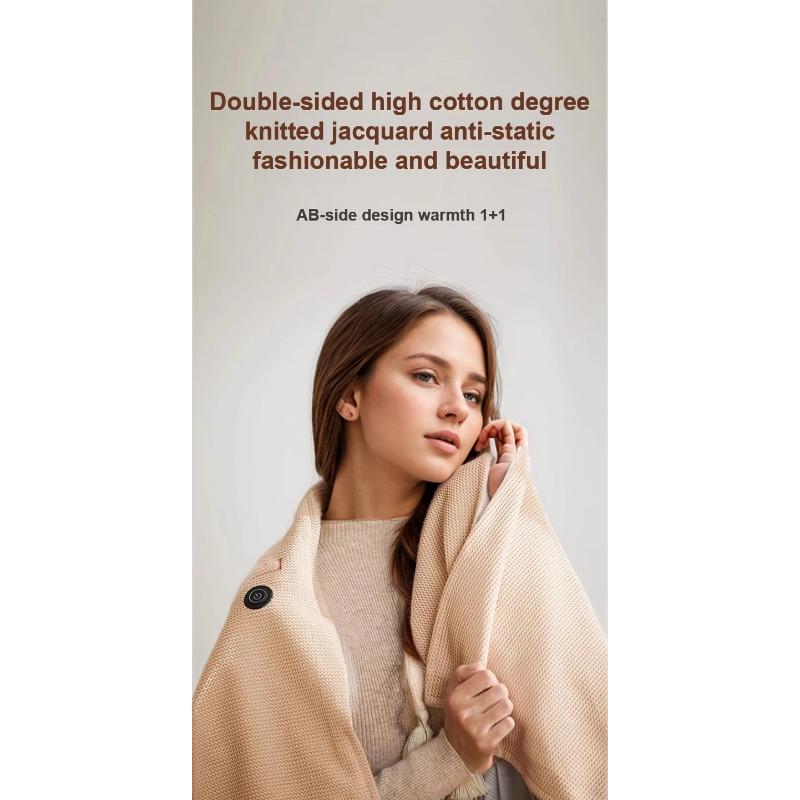 USB Charging Warming Shawl - Carbon Fiber Electric Heating, Skin-Friendly Washable Blanket for Sofa & Winter Relaxation