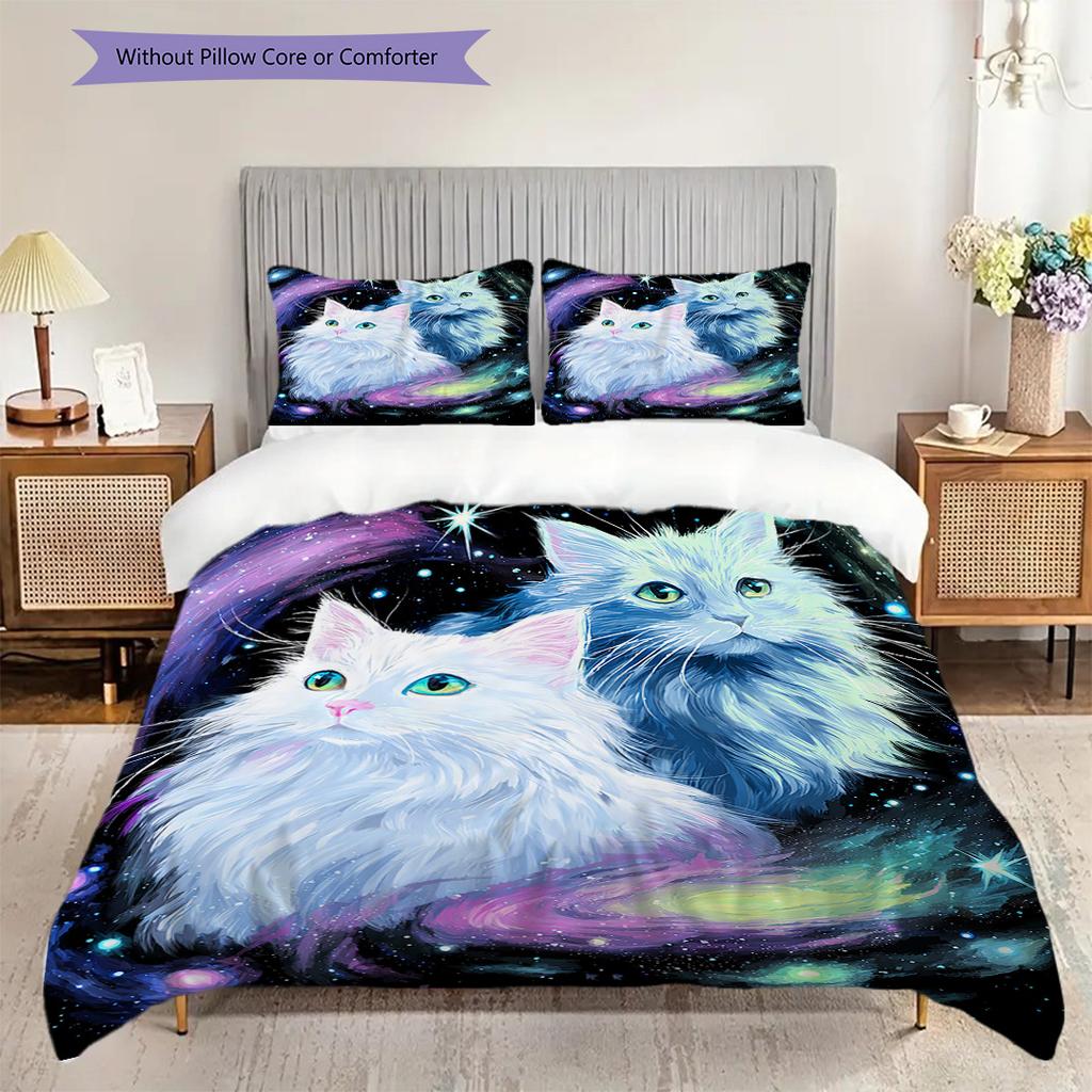 Katzenmuster Bettwäsche Steppdecke Set Bettbezug Kissenbezug Heimdekoration Geburtstagsgeschenk (1 Bettbezug + 2 Kissenbezüge, ohne Füllung)
