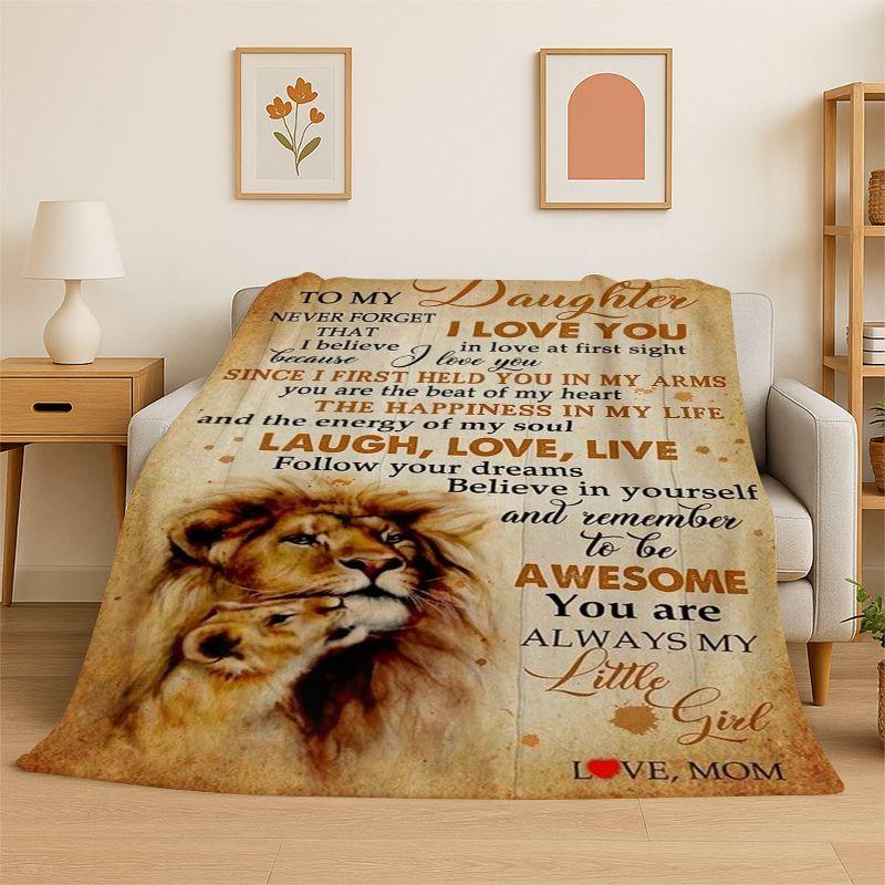 Gift Thanks To My Daughter Letter Present Flannel Blanket Soft Throw Blanket for Bedroom Living Room Bed Travel Picnic Nap Cover