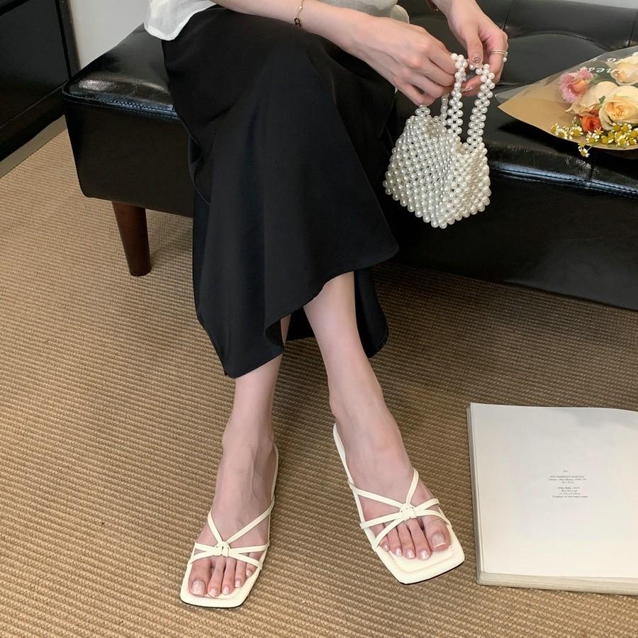 Fashion Beach Shoes Low Square Toe Slippers Soft Rubber Flip Flops Slides Fashion Sabot Comfort Hawaiian Luxury Rome Fabric PU Hoof Heel