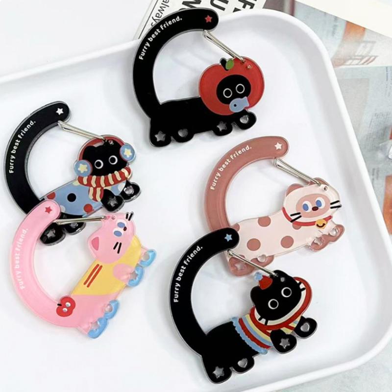 1Pcs Cartoon Cat Carabiner Acrylic Shaped Bag Keychain Cute Animal Backpack Charm Girls Aesthetic Climbing Hook Accessory