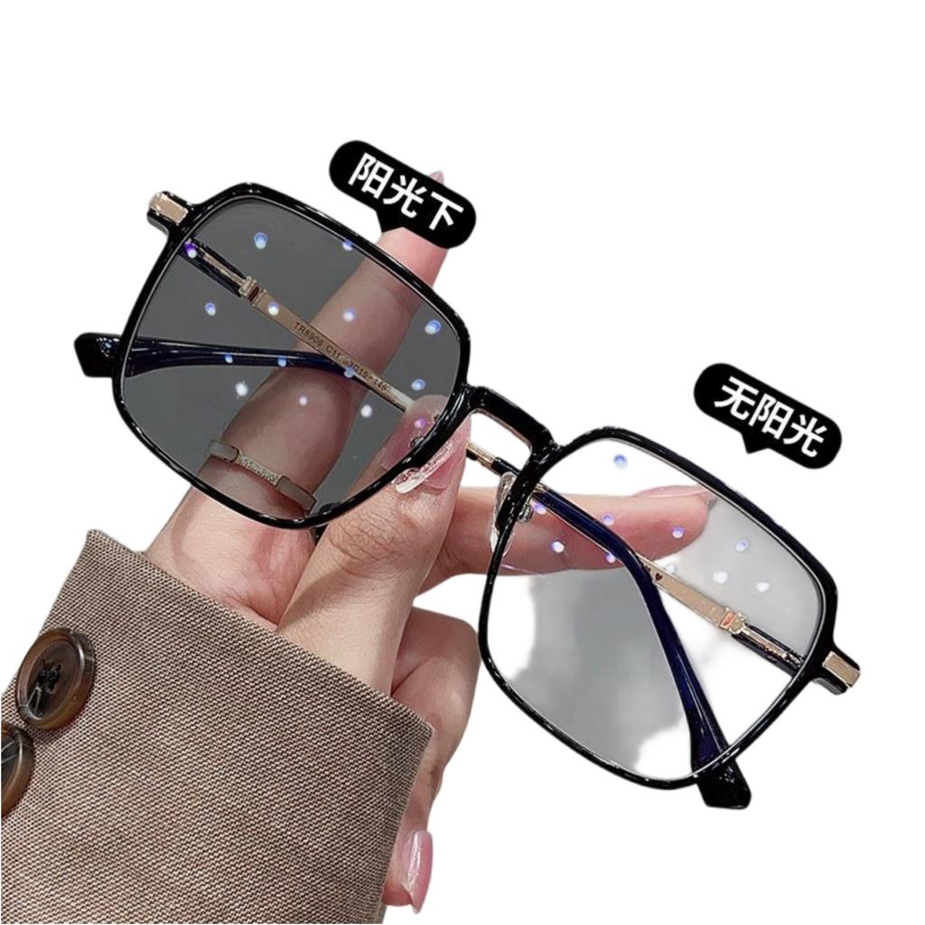 Women's Black Transparent Large Frame Pochromic Glasses