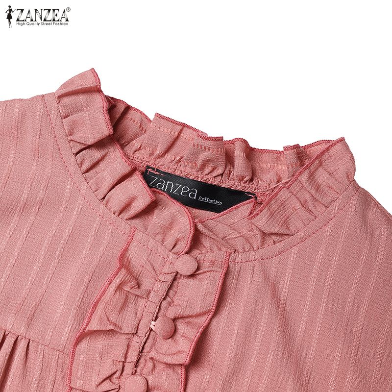 ZANZEA Lässiges, einfarbiges, langärmeliges Kleid mit Rundhalsausschnitt für Damen