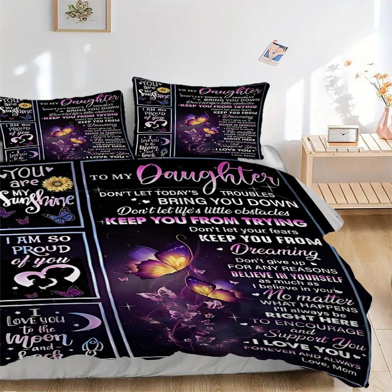 

3PCs Daughter Encouragement Quote Design Cover Set, Breathable Fabric, Machine Washable (1 Duvet Cover + 2 Pillowcases) (Without Quilt) yy250911082 135x200cm