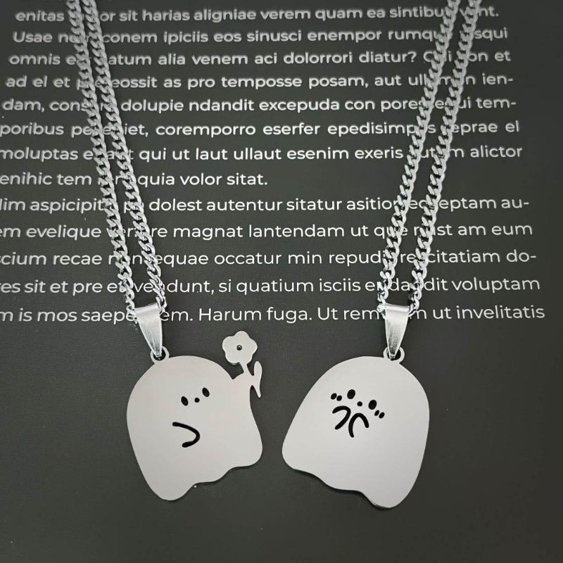 2 Pack Specter Pendant Necklace Chain Necklaces Birthday Gift Necklaces Stainless Steel Texture for Party and Daily
