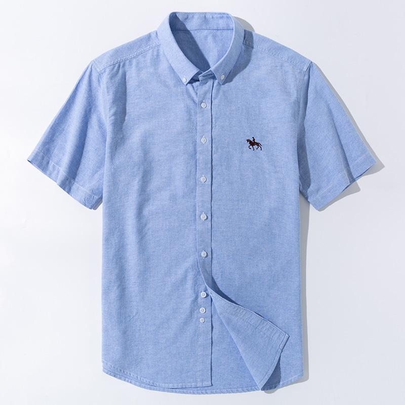 100% Pure Cotton Oxford Shirt For Men’s Short Sleeve Solid Stripe Leisure Embroidered Horse Social Business Formal Dress Shirts
