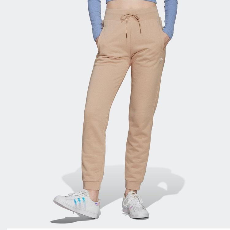 Adidas Originals Solid Color Logo Embroidered Drawstring Cuffed Sweatpants Women Bottoms Light-Brown HJ7856