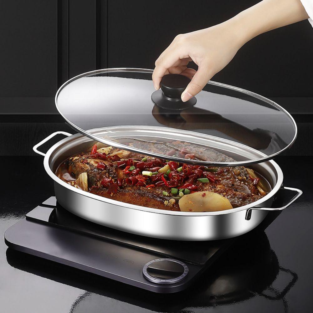 Stainless Steel Oval Grilled Fish Pan Deepened Fish Steamer Easy To Clean Hot Pot  Home