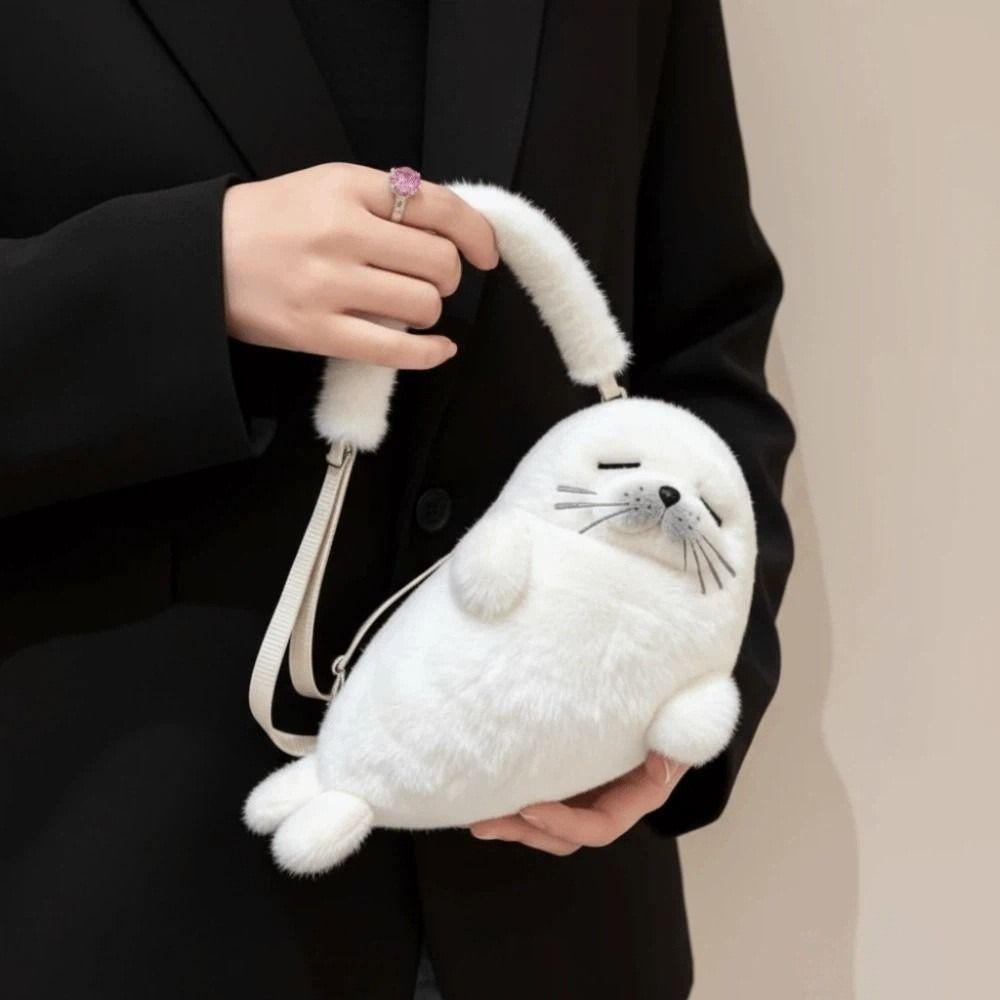 Creative Cute Seal Shoulder Pouch Adorable Adjustable Straps Cartoon Seal Handbag PP Cotton Lightweight Crossbody Bag Daily