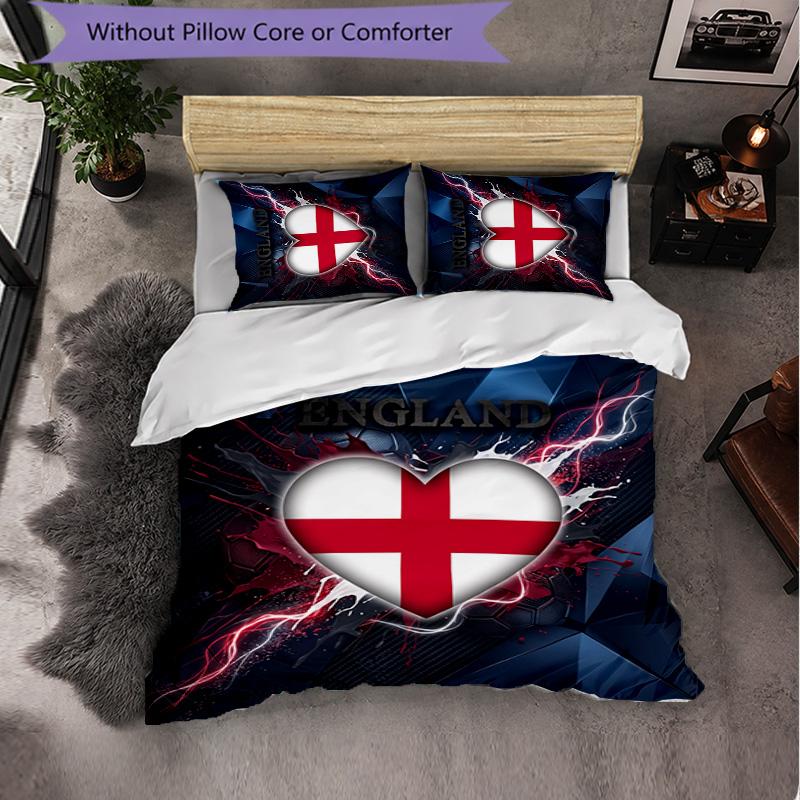 England Football Pattern 3 Pieces Bedding Set Soft Microfiber Duvet Cover with Pillow Cases for Bedroom