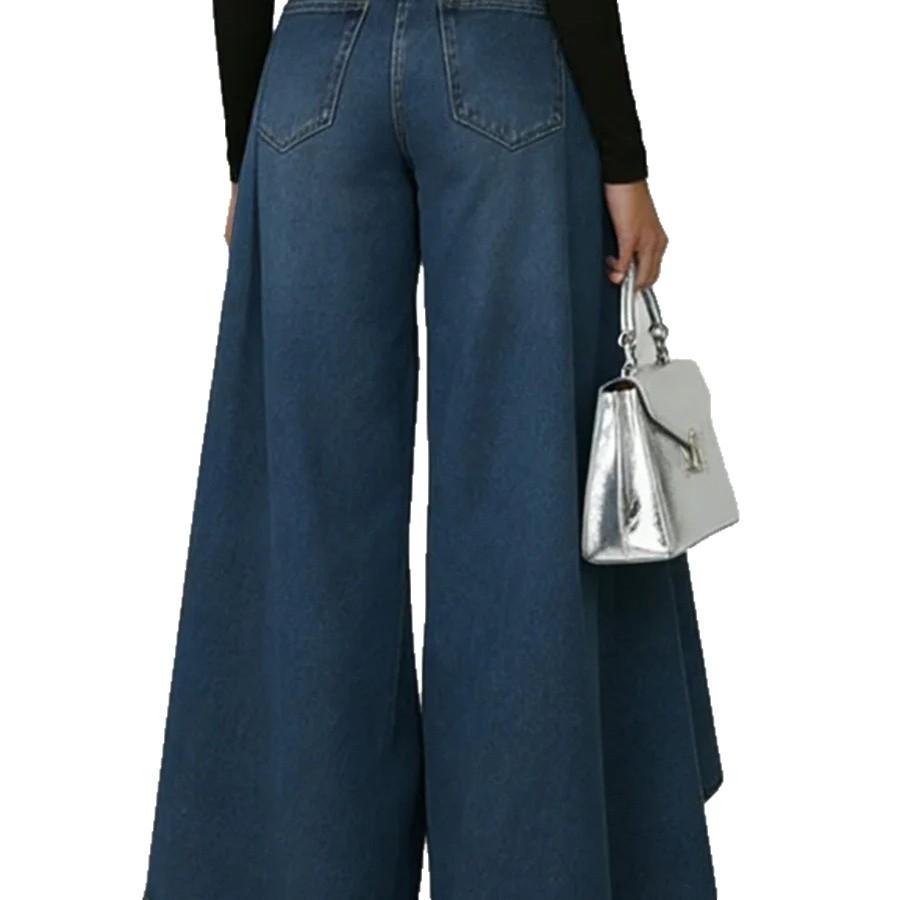 Dunkelblaue High-Waist-Culottes mit weitem Bein und asymmetrischem Saum