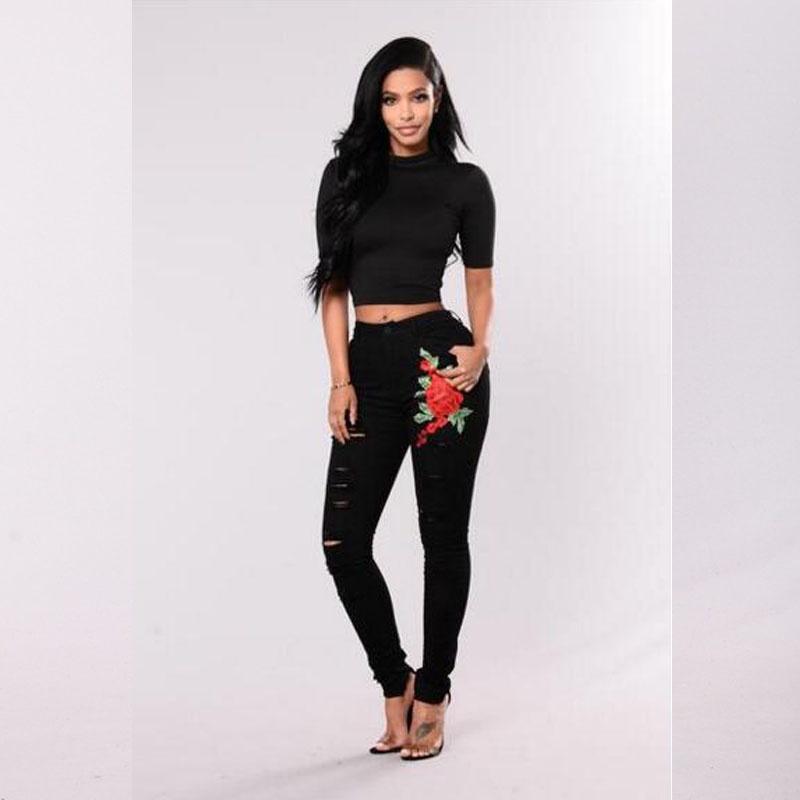Jeans Skinny da Donna con Design Strappato e Vita Alta per Uso Casual e da Ufficio