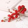 New Year Red Flower Leaf Festival Hairpins Chinese Hanfu Hair Clips Women Barrettes Duckbill Clips