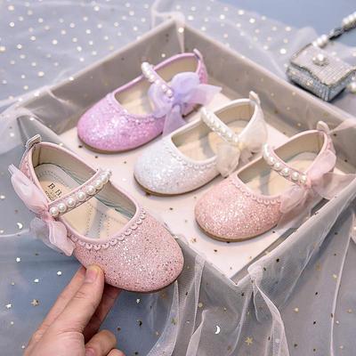 Zapatos de Cuero Brillantes para Niñas con Lazo de Perlas, Estilo Princesa de Suela Blanda para Edades 3-12, Nueva Colección Primavera/Otoño 2025
