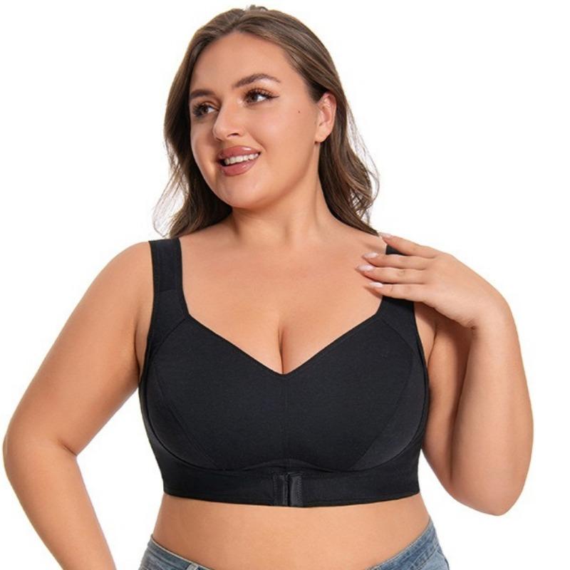 

European and American Front Buckle Plus Size Underwear Women s Thin Push-up Seamless Bra 4XL чорний