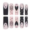 Matte Black French Christmas Press-On Nails With Heart Snowflake Glitter Design Sweet Style Wearable Nail Tips