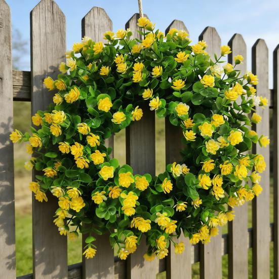 Spring Summer Wreath for Front Door Artificial Wildflowers Wreath with Eucalyptus Leaves for Indoor Outdoor Wall Porch Farmhouse Home Decor