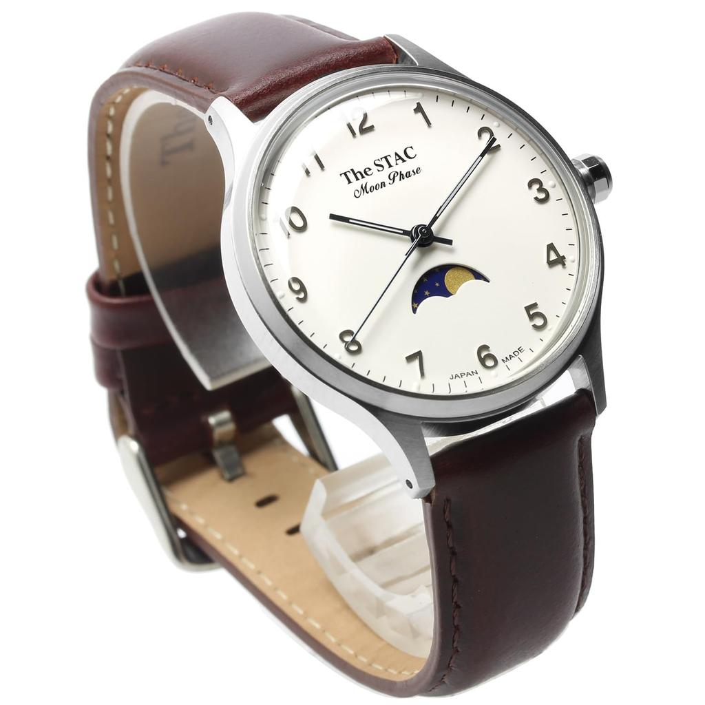 The STAC 36mm Antique Retro Wristwatch for Men and Moon Phase Arabic with White Brown Japanese-made Women, (ST-MF001)