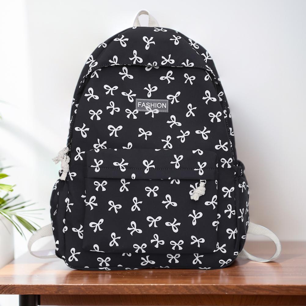 Adjustable Strap Daypack Nylon Student Backpack Bow Printed for Girls Women Travel Bag Cute Knapsack Rucksack