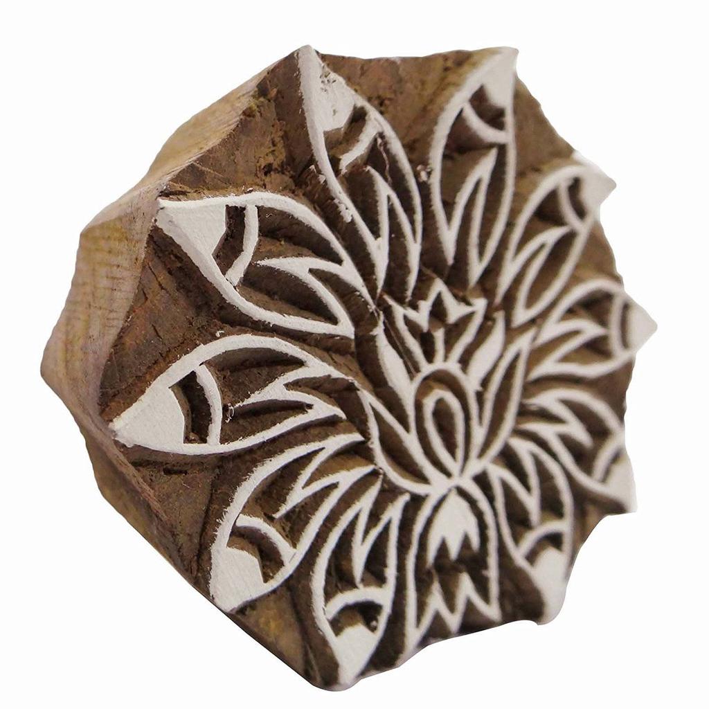 Handmade Wooden Printing Block Decorative Floral Design Textile Fabric Stamp