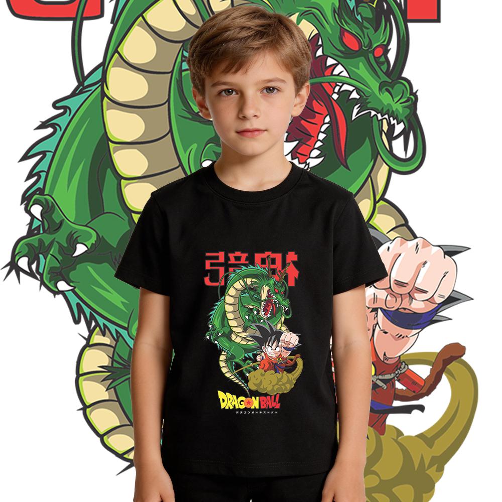Dbz Shen Long x Goku Anime Print Boys Girls Cotton T Shirt Soft Breathable Kids Casual Tee Top Daily Wear