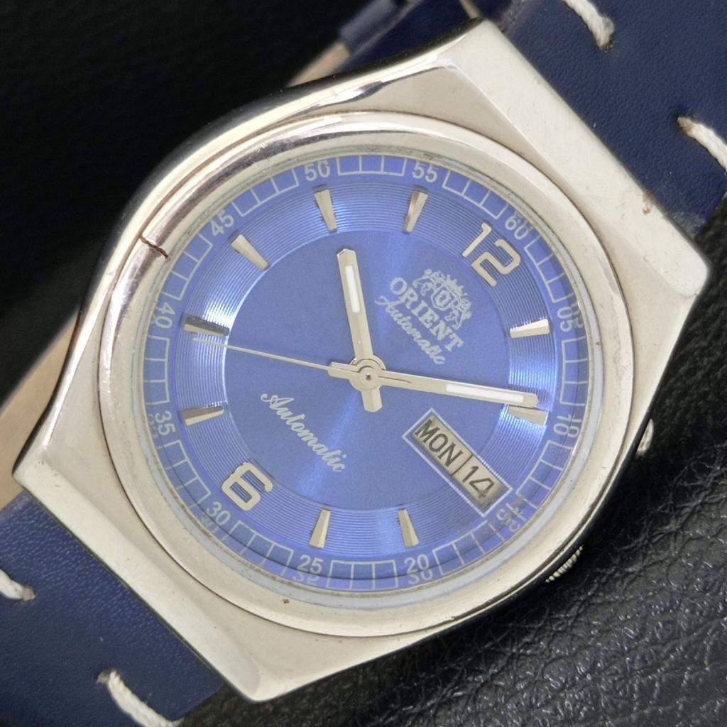 AUTOMATIC VINTAGE ORIENT 46941 JAPAN MENS BLUE COLOR DIAL WATCH a500714-5 R154-a500714