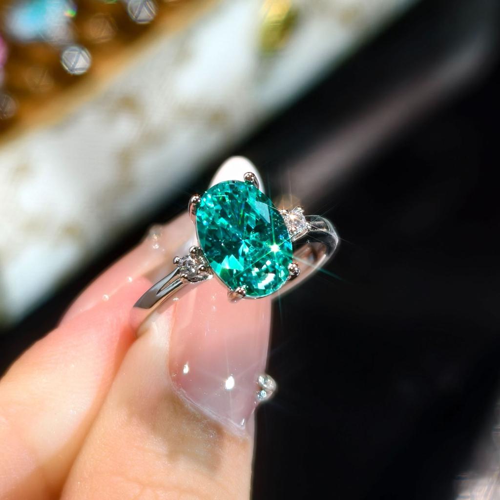 2026 Para Green Ice Flower Cut Crushed Ice Zircon Marriage Proposal Open Ring Women's Fashion Temperament Simple Wedding Ring Ring