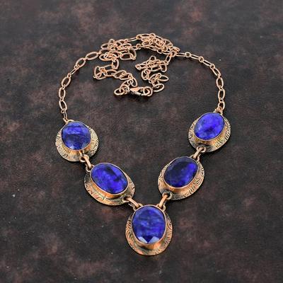 Geslepen Blauwe Saffier Ketting Koperen Ketting Echte Edelsteen Sieraden Verstelbare Ketting Ketting Handgemaakte Ketting Koperen Sieraden Cadeau Voor Mama