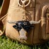 Creative Bull Head Keychain Alloy Animal Pendant with Colored Rhinestone Lobster Clasp Stylish Accessory for Keys Bags Backpacks Gift