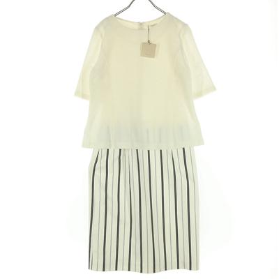 Unused Chez Toi Made In Japan Striped Pattern Short Sleeve Long Dress Women Used