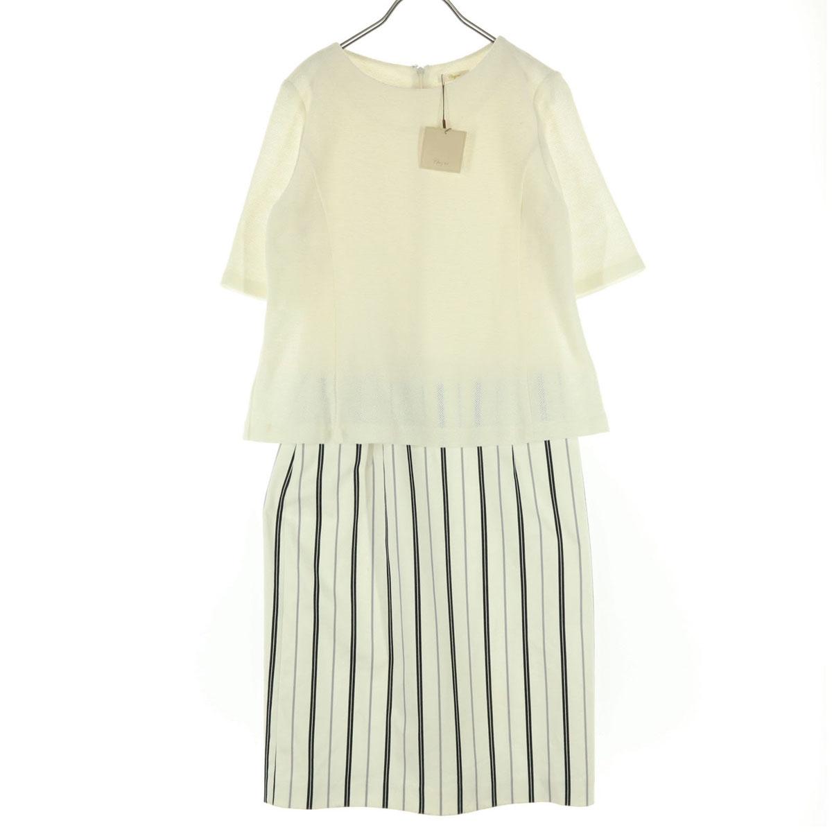 

неиспользованное Chez toi сделано в Японии Полосатый узор Короткий рукав Длинное платье Женщины Б/У