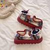 Korean version of cute Mickey plaid cotton shoes for women's 2025 new home warmth and outer wear thick-soled plush cotton shoes