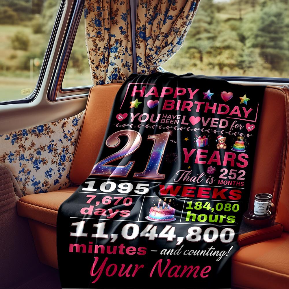 Happy 21Th Birthday Personalized Blanket Customize Text Soft Cozy Great For Picnics Outdoor Travel And Camping Sofa Office Four Seasons Multipurpose