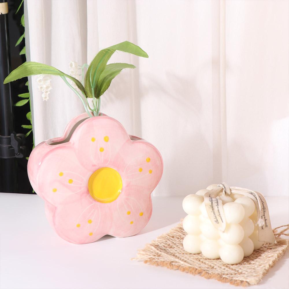 Multi-functional Ceramic Flower Shaped Vase Desktop Ornament Colorful Pen Container Makeup Brush Holder Storage Tank