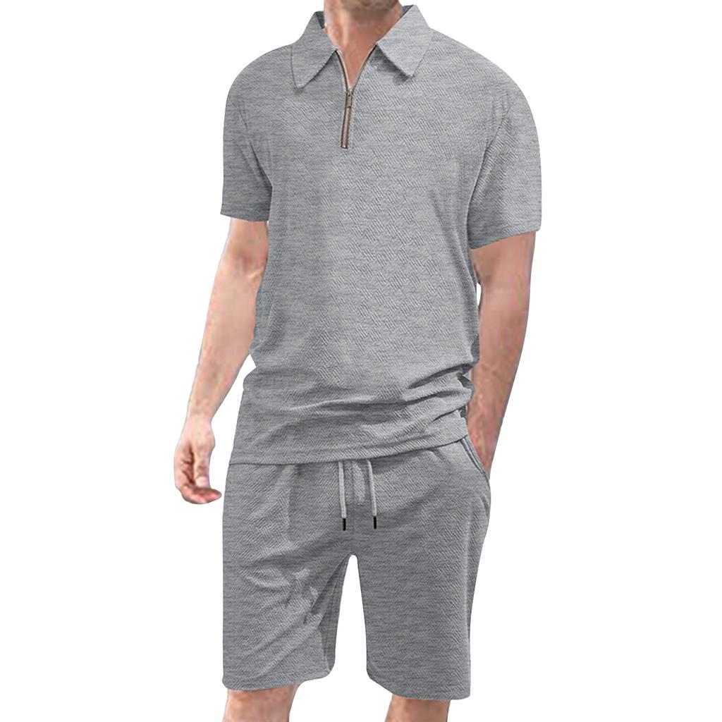 Men'S Casual Suit Button Collar Short Sleeved Shorts Set