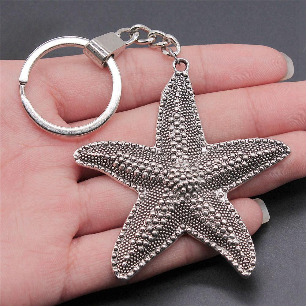 Marine Life Turtle Ocean Creature Pendant Antique Bronze Metal Keychain with 30mm Ring for Men Fashion Gift