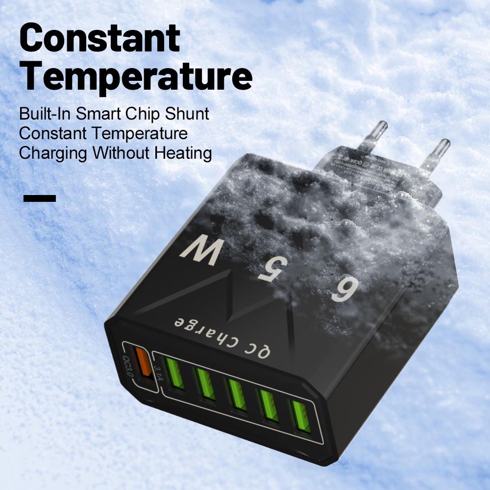 65W PD Fast Charger QC3.0, Compatible with Phones and Tablets, EU Standard.